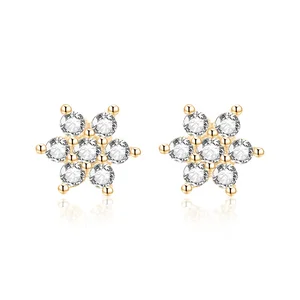 POLIVA Women's Christmas Jewelry 925 Sterling Silver Ear Studs Rhodium Snowflake Shape White Rose Zircon Diamond White Rose Gold