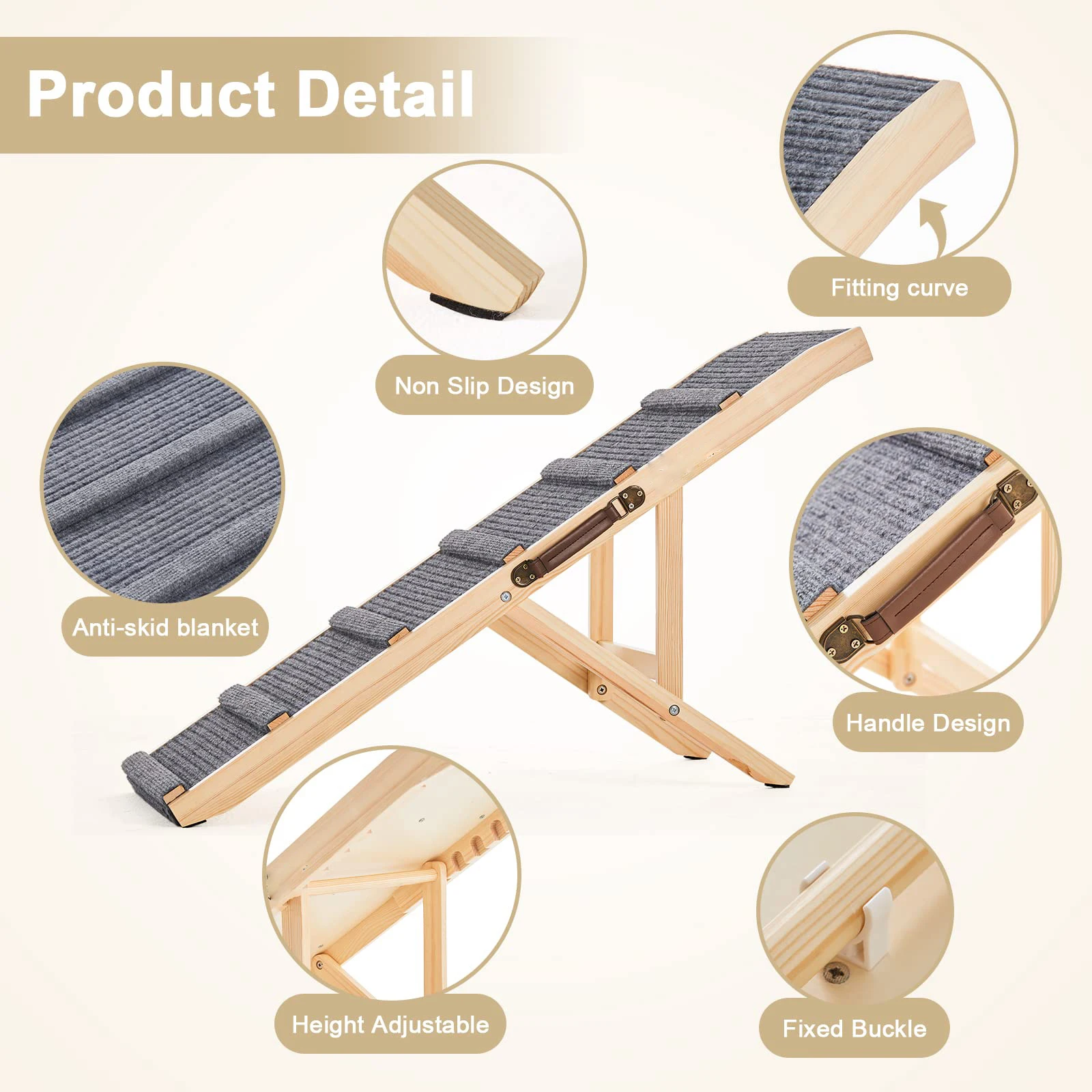 Zmaker Wooden Dog Ramp For Bed Adjustable Dog Stairs Ladder With Non