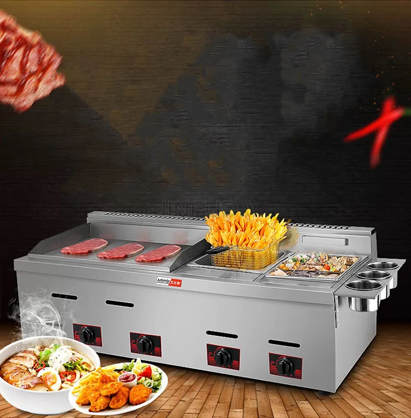 新デザインの厨房機器、2in1卓上ガスグリドルとフライヤー、軽食店向け