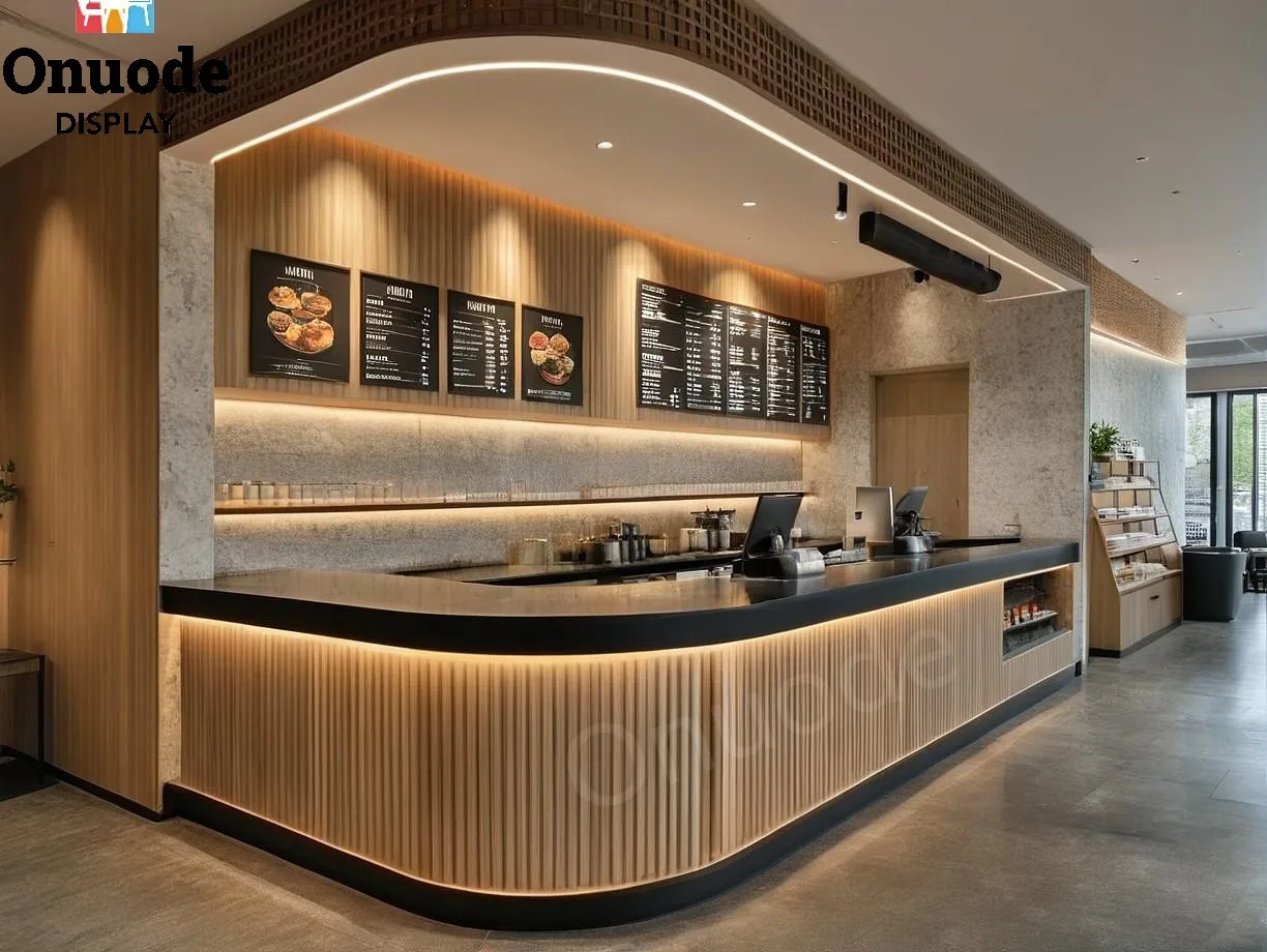 Premium Custom Café Furniture | Stylish Wooden Donut Shop Fixtures | Modern Coffee Bar Counter Design for Sweets & Pastries
