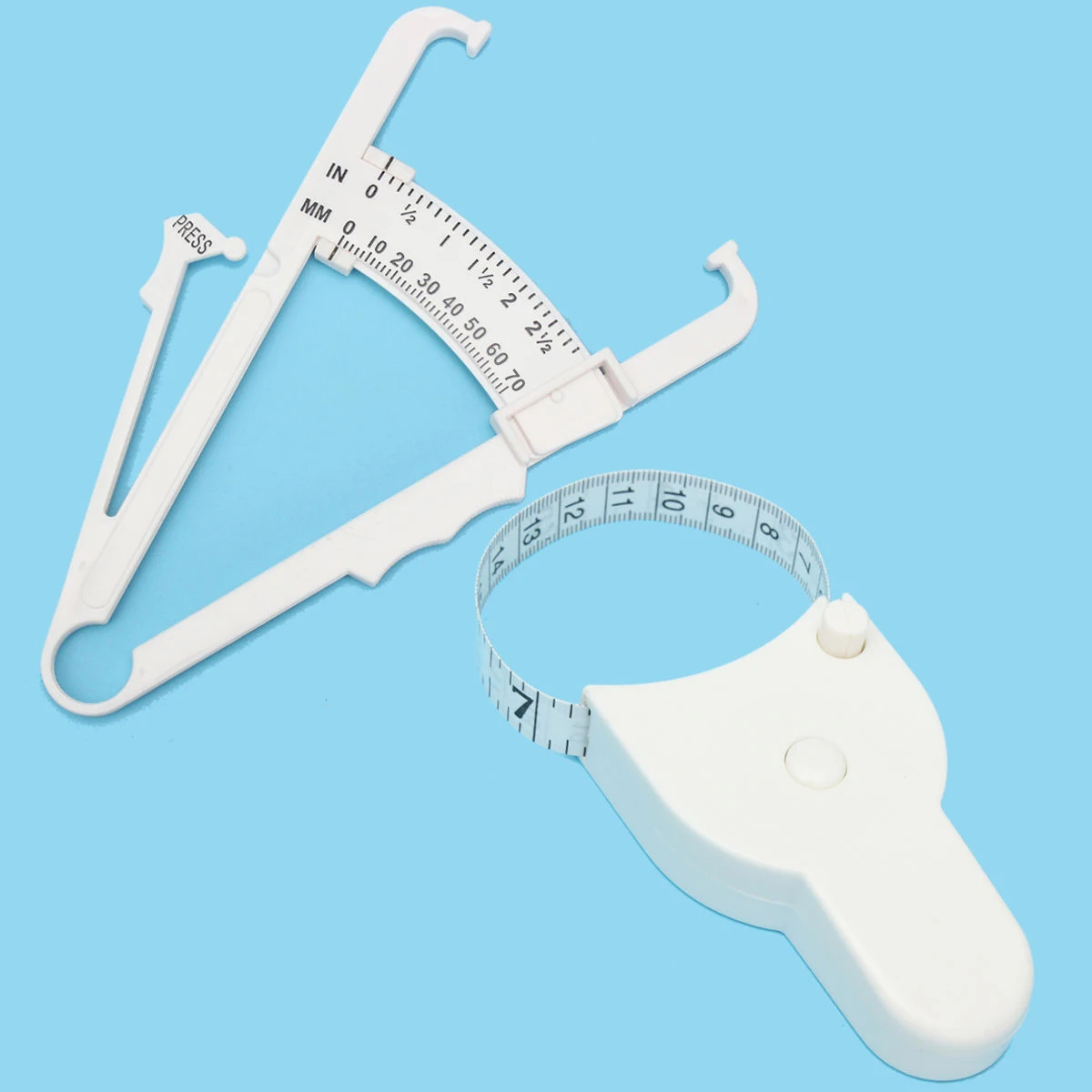 2pc/set combination Fitness Weight Loss Muscle Body Fat Caliper+ Body Mass Measuring  Tape Tester body mass tape