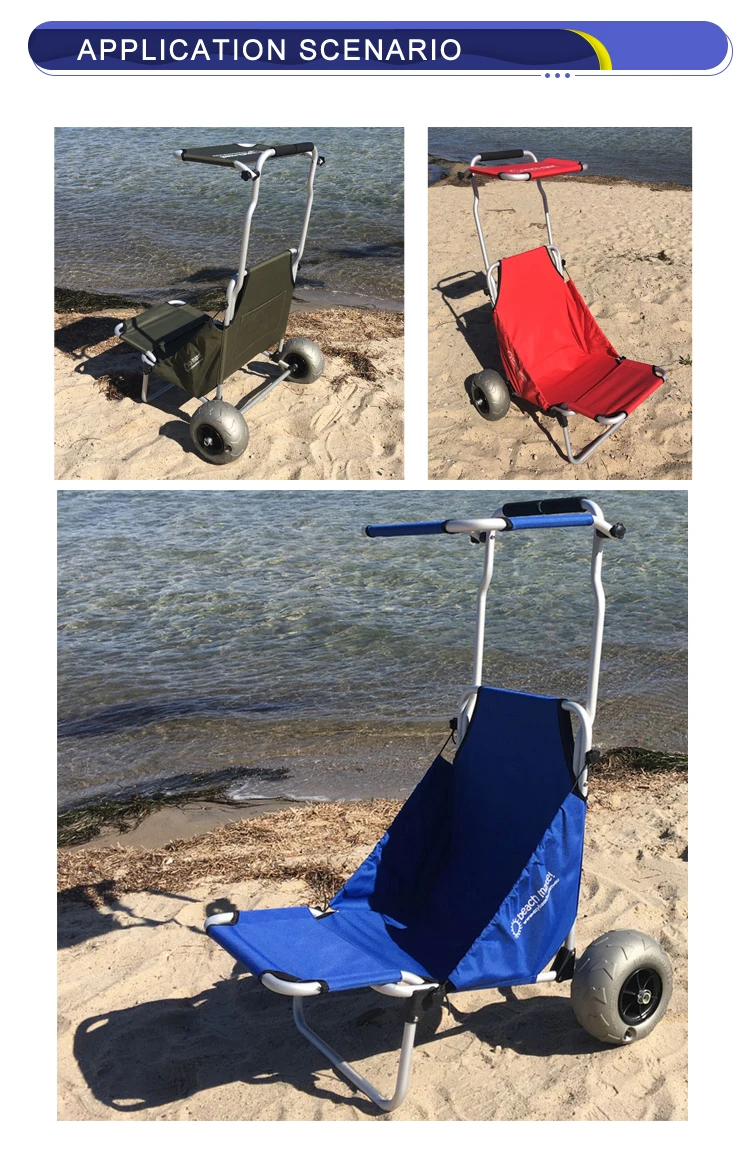 Aluminum Folding Collapsible Fishing Cart Fishing Cart Caddy Beach Chair Cart With Balloon Wheel