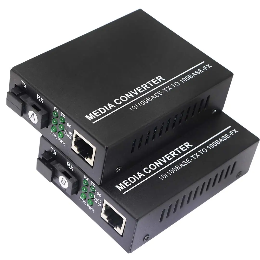 Fiber Ethernet Media Converter Single-Mode 10/100Base-TX to 100Base-FX RJ45 to SC Fiber Transceiver Up to 25KM