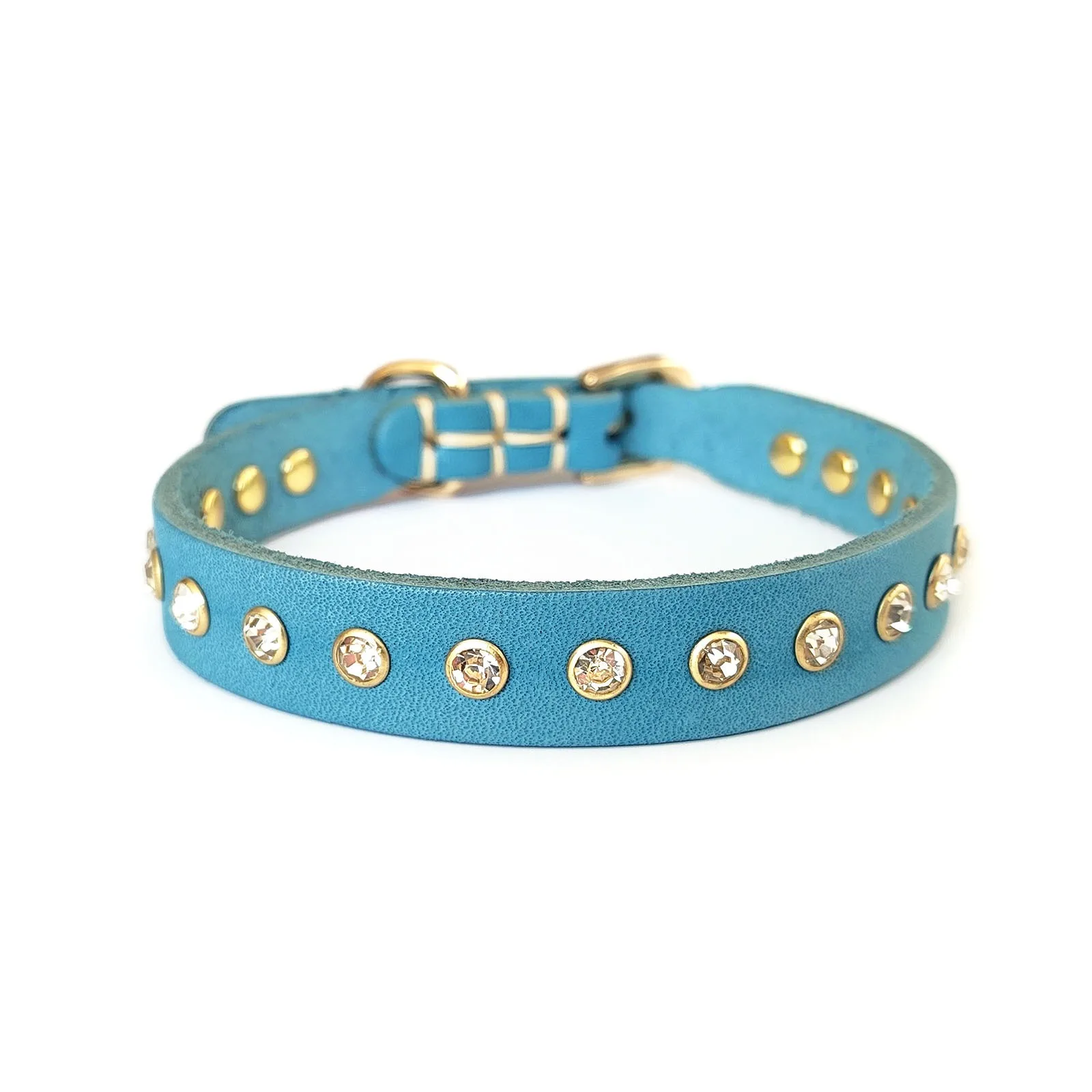Diamond Rhinestone Rivets Pet/cat Collar Genuine Cowhide Small Dog