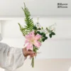 Pink double-petal lily-white rose-rose-light green feather grass