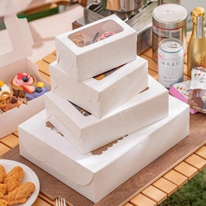 Custom Clear Transparent Cake Paper Box Food Packaging Box for Cake Wedding Rectangle Luxury Cookie Bakery Cake Box With Window