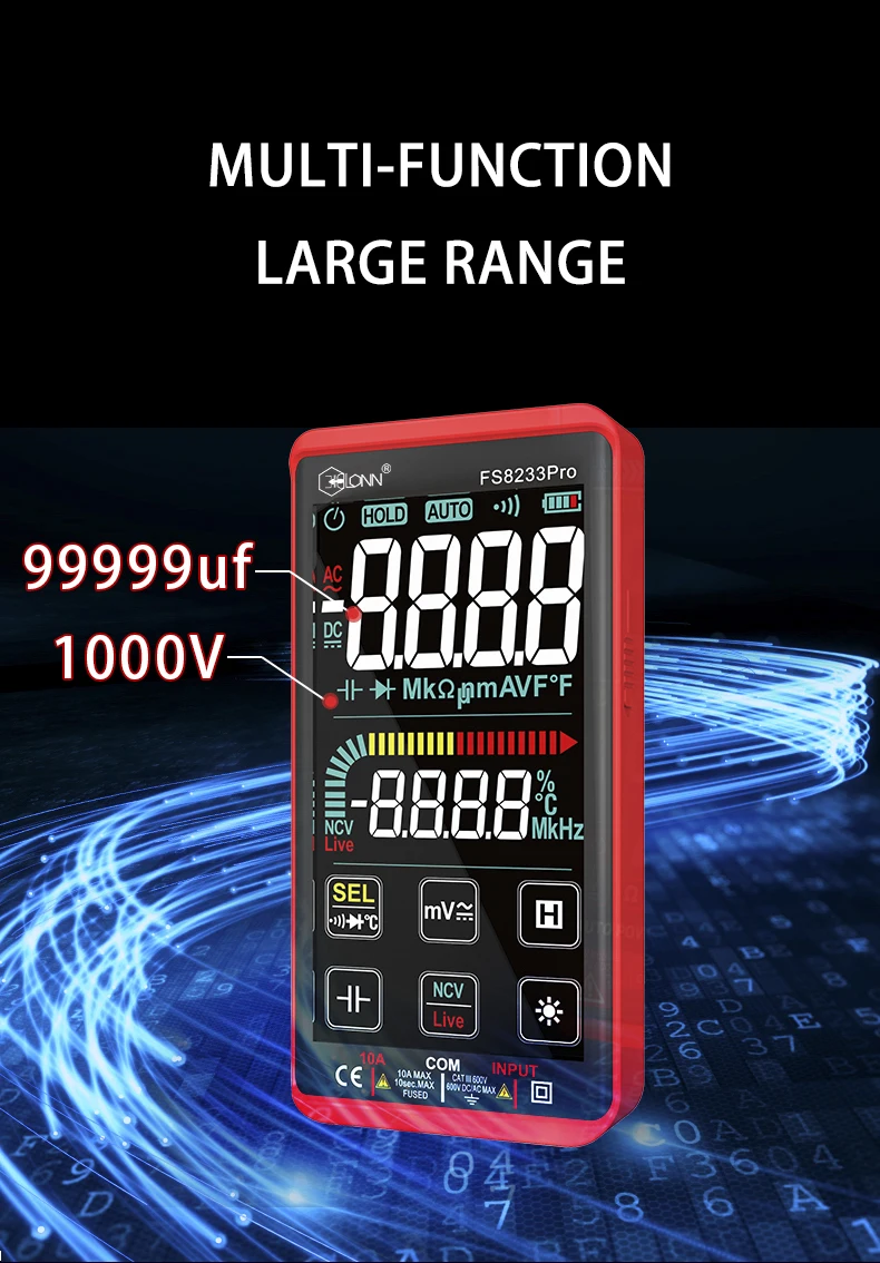 9999 Counts Touch Screen Rechargeable Digital Multimeter Fs8233pro