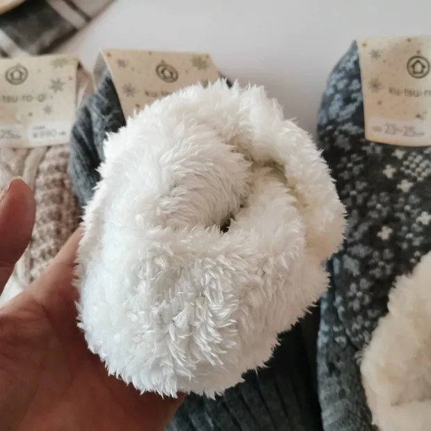 Женские, женские, дамские зимние вязаные носки-тапочки с плюшевой подкладкой из шерпы