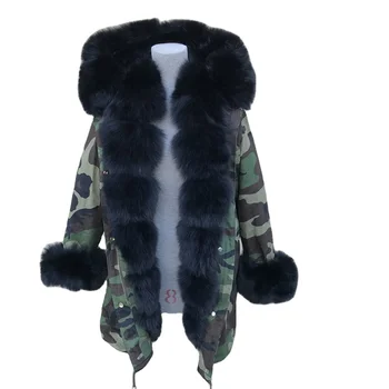 2022 Made in China women Real rex rabbit lining fur parka with fox fur collar