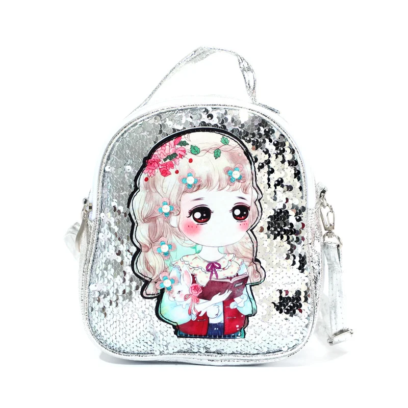 Custom kids backpack school bag Wholesale 2021 New Flash Cartoon Cute Girl Backpack Pu Children's Sequined School Bag