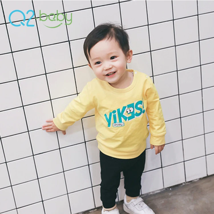 Q2-baby Удобная хлопковая футболка без воротника с аппликацией для малышей