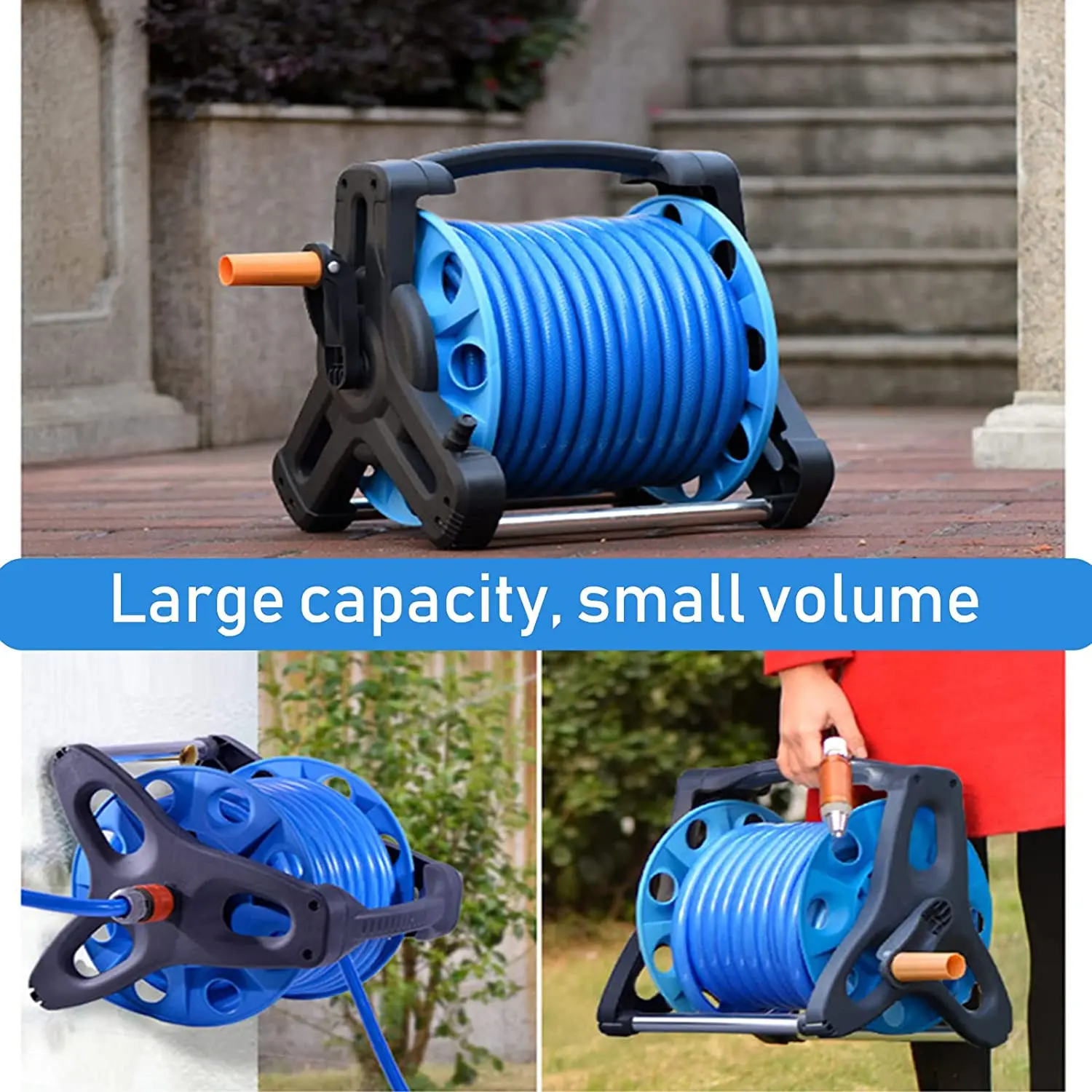 Portable Garden Hose Reel Trolley 60M Free Standing Water Pipe Cart
