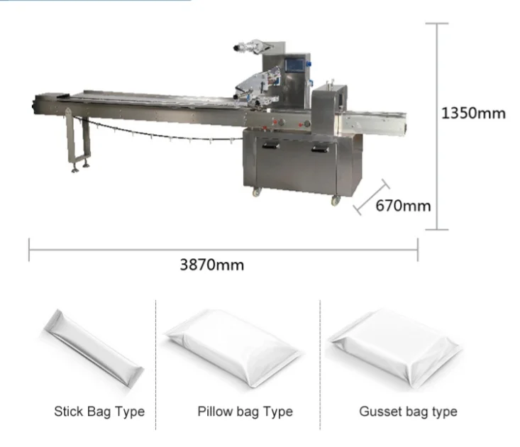 Horizontal Protein Energy Bar Flow Wrapping Packing Machines Chocolate Balls Granola Bar Pillow Packaging Machine