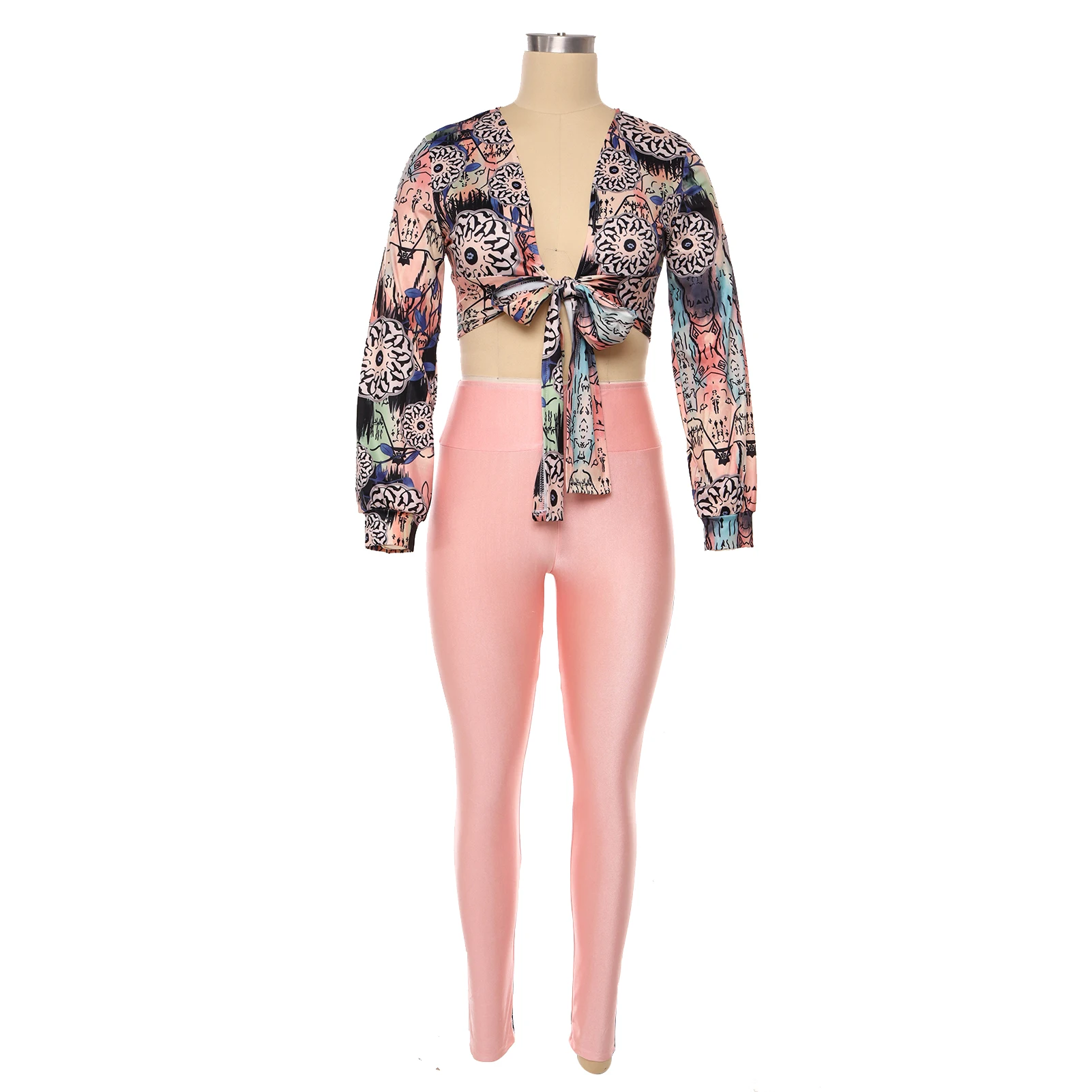 Модный укороченный топ с принтом из двух частей женские сексуальные леггинсы для
