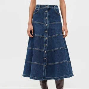 Wisrise Fashion Custom High Quality Casual Style for Daily Women's Dark Wash Denim Button-Front Maxi Skirt