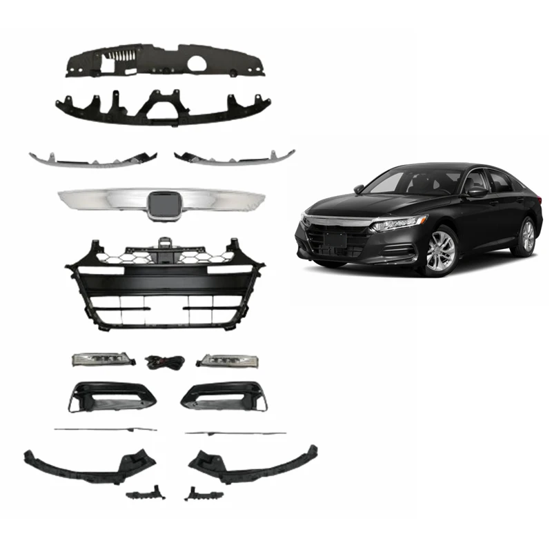 front face kit chrome grille molding fog light lamp bumper headlight strip molding bracket bezel for Honda accord 2018-2020