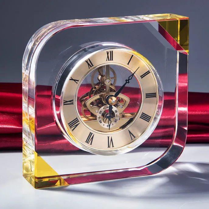 Customized K9 Crystal Glass Obelisk Clock Fo Home Decorative Business Craft Gifts Tabletop Desk Trophy Award for Love Theme