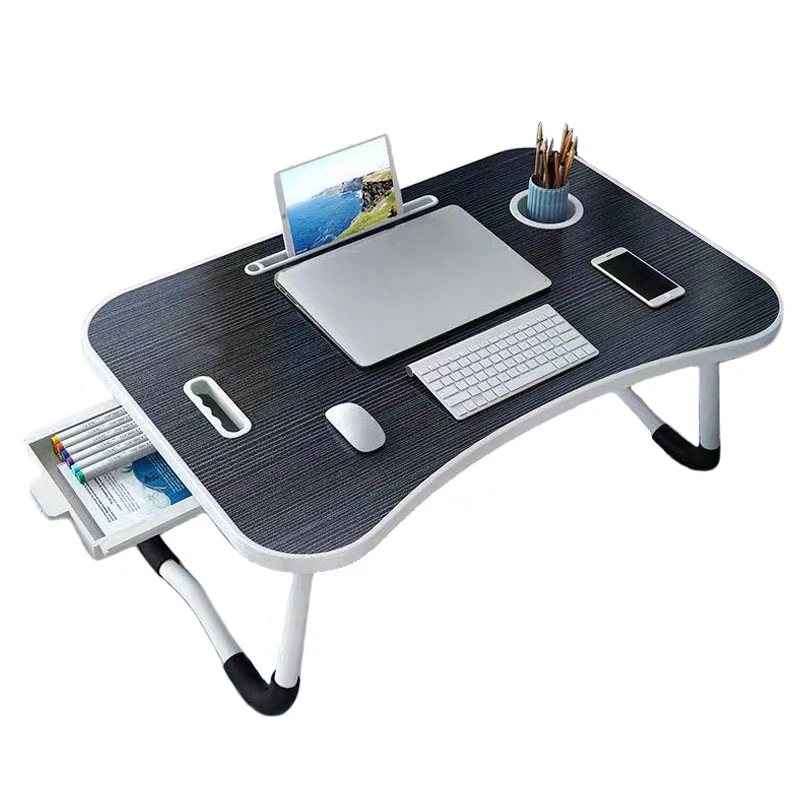 Adjustable Folding Wooden Design Computer Laptop Tray Desk Mini Bed Table with Metal Material for Breakfast & Writing