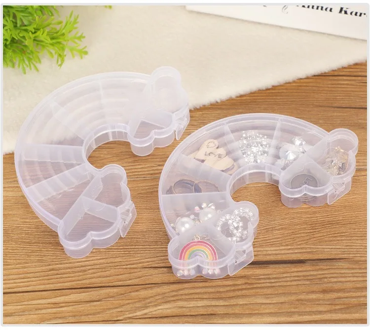 Simple transparent pp empty box rainbow modeling with a lid partition pp plastic jewelry parts finishing storage box manufacture