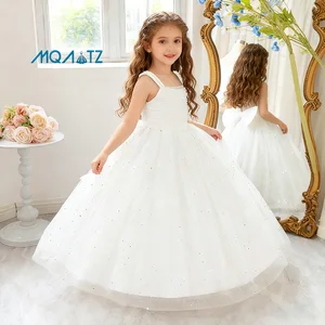 MQATZ Floral Embroidery Kids Party Dress Flower Girls Formal O-Neck Party Wedding Children Clothes for Wedding Wear ALP6025