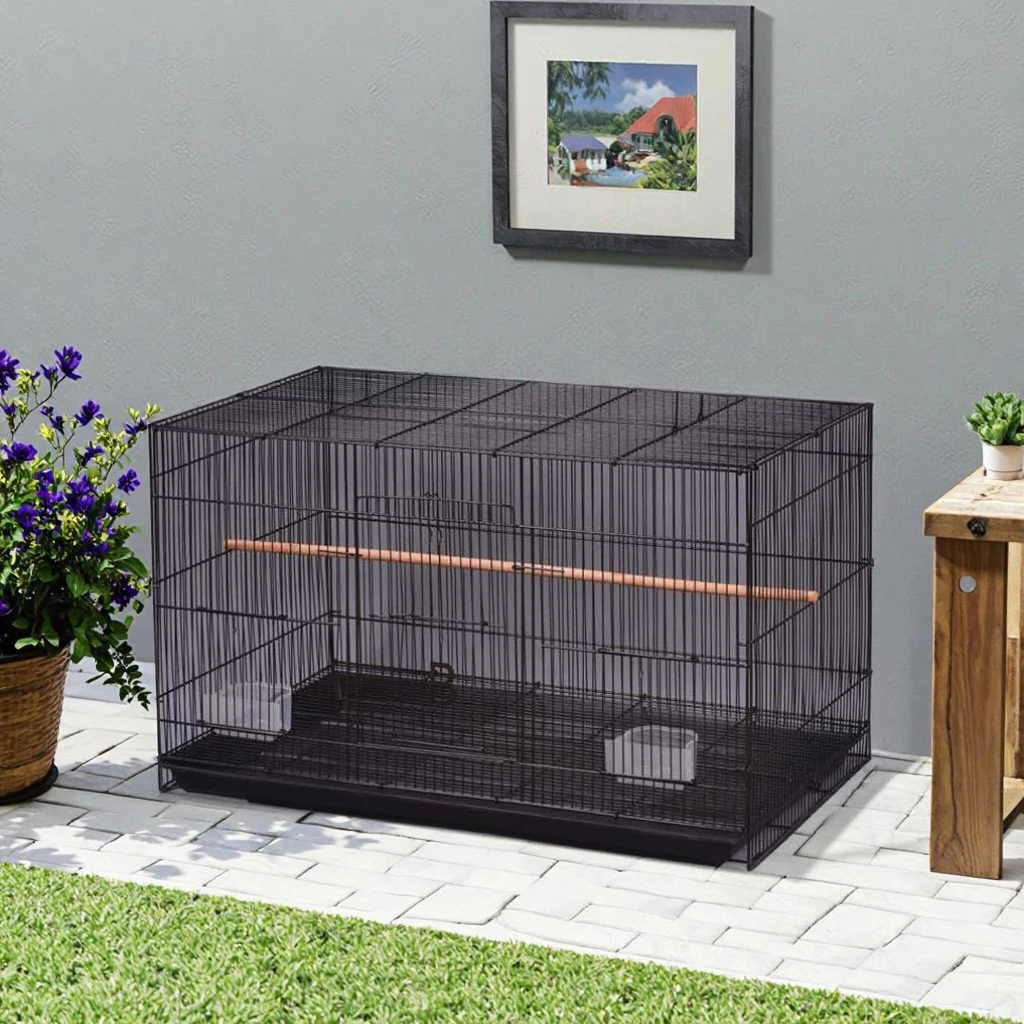 China Wholesale Red Small Wire Bird Cage, Bird Home for Parakeets, Finches and Canaries With Feeder