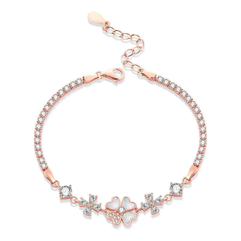 Korean Rose Gold Plated Jewellery Sterling Silver Bracelet Women's  Four-Clover Charm Bracelets Fashion Jewelry Sets