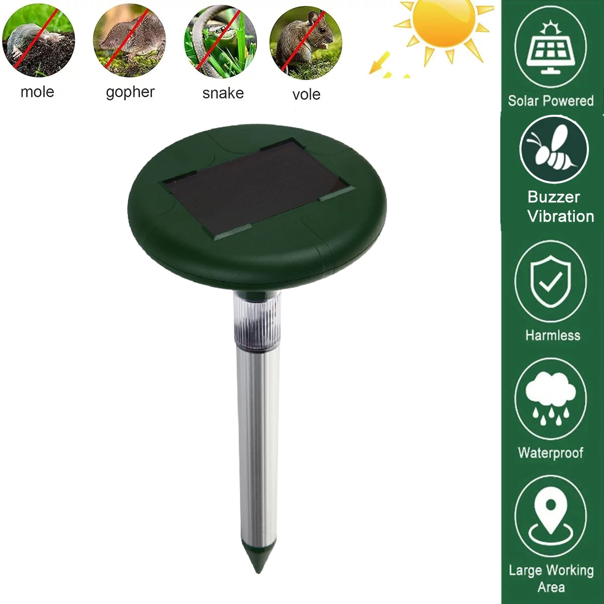 Solar Voice Control Sonic Mole Deterrent Spikes Snake Vole Gopher