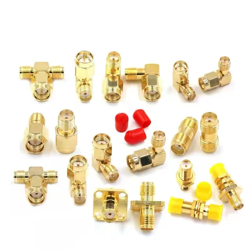 RF Adapter Male to Female SMA-KK Connector Reverse Pole Elbow Double Tee Extension SMA-JJ Right Angle SMA/N Type Adapter Copper details