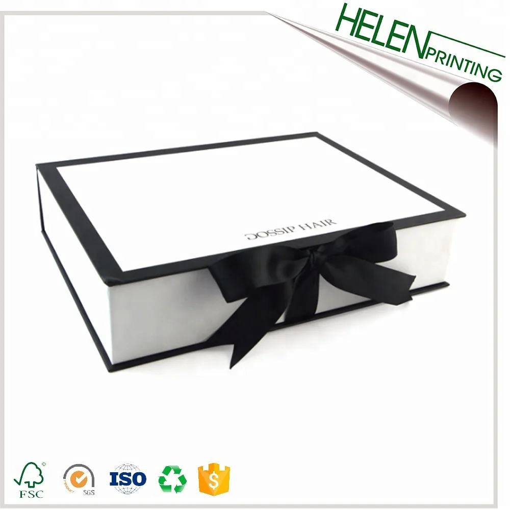 Luxury Custom Logo Recycled Cardboard Packaging Magnetic Box White Ribbon Closure White Flat Foldable Paper Gift Boxes