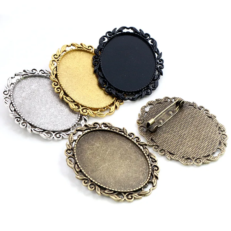 30x40mm Charm Black Oval Brooch Pins Base Setting Cabochon Pendant Blank Trays 30x40mm Charm Black Oval Brooch Pins Base Setting Cabochon Pendant Blank Trays