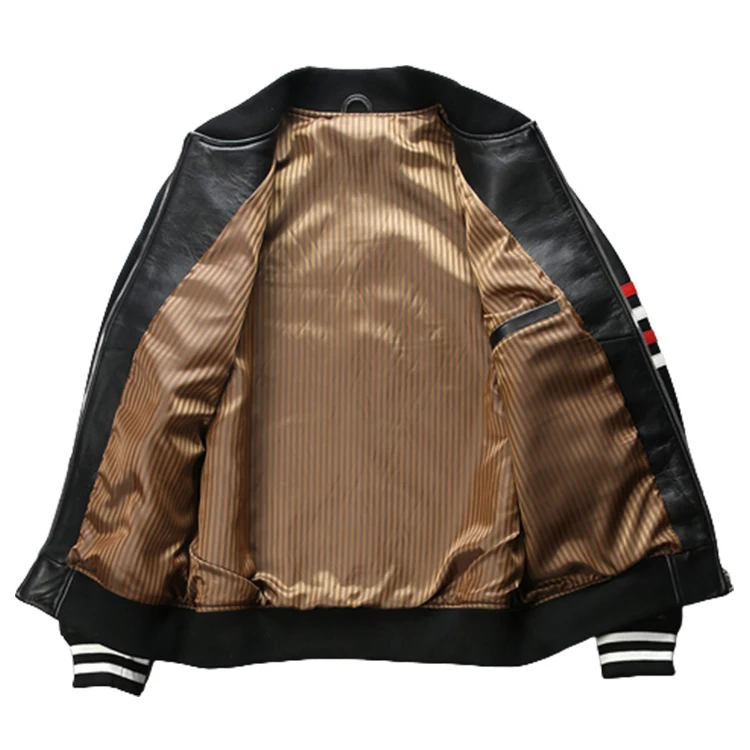 men's real cowhide leather bomber jacket men designer Custom embroidered Bomber men jacket_voghion.com
