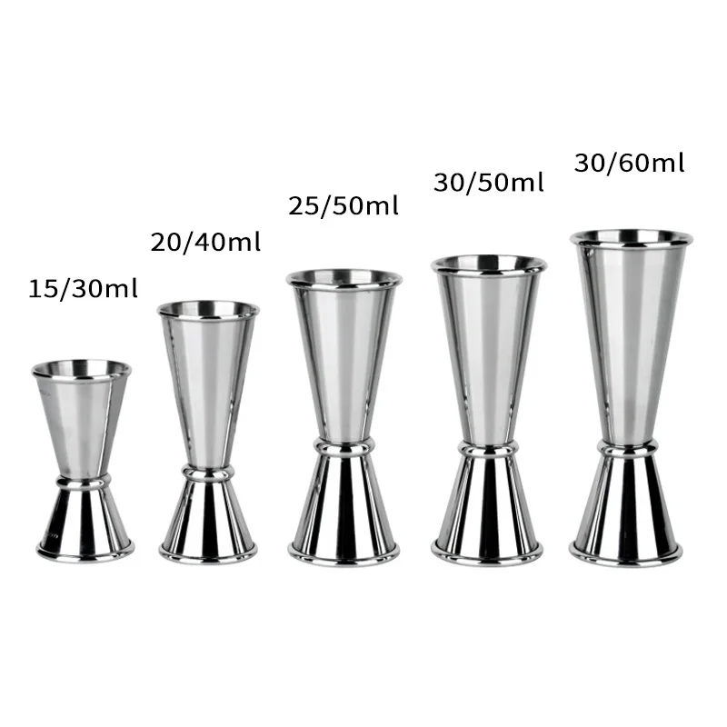 Hot selling metal bar tool measuring cup food grade stainless steel double cocktail jigger 30/60ml 25/50ml