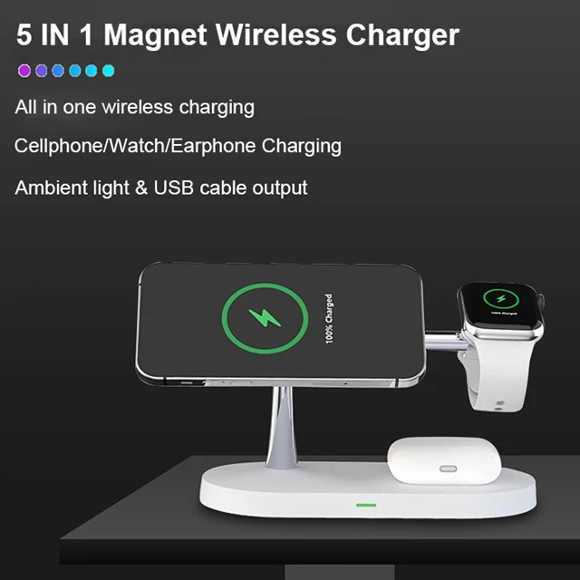 Hot Design Novelties Of Qi 15w Wireless Zinc Alloy Body 4in 1 Magnetic Mount Wireless Phone Charger