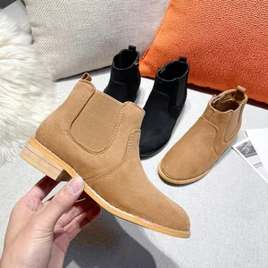 Wholesale Autumn Winter Warm Round Toe Zipper Suede Girl Shoes Boots Heel Boots for Girls
