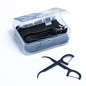 Daily Care Popular Black CE ISO BSCI Certificate 750D Bamboo Charcoal Floss Dental Toothpick 2IN1 Usage for Teeth Deep Clean
