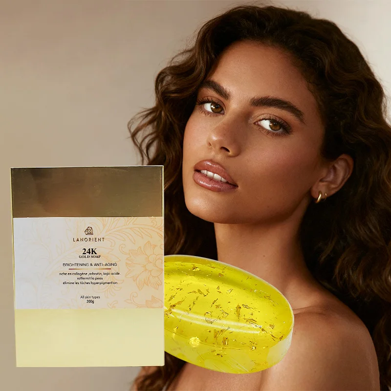 glutathione 24k gold soap LANORIENT Private Label 100% Natural Organic 24K Gold Skin Whitening  Moisturizing Exfoliating Arbutin Face Soap for Black Skin
