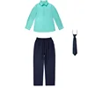 Camicia verde maschile + pantaloni blu Navy + cravatta blu