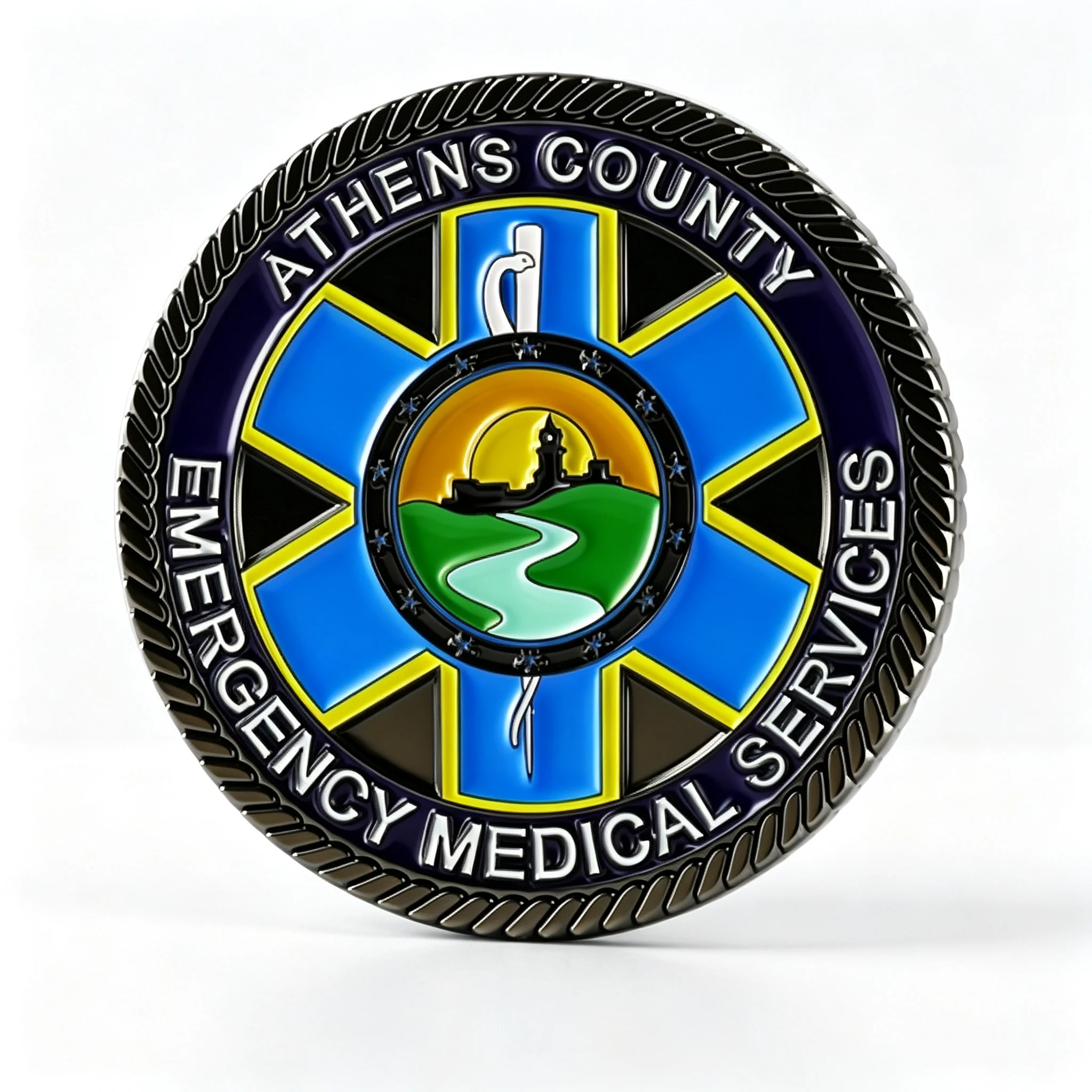 Soft enamel challenge coin front view on white background