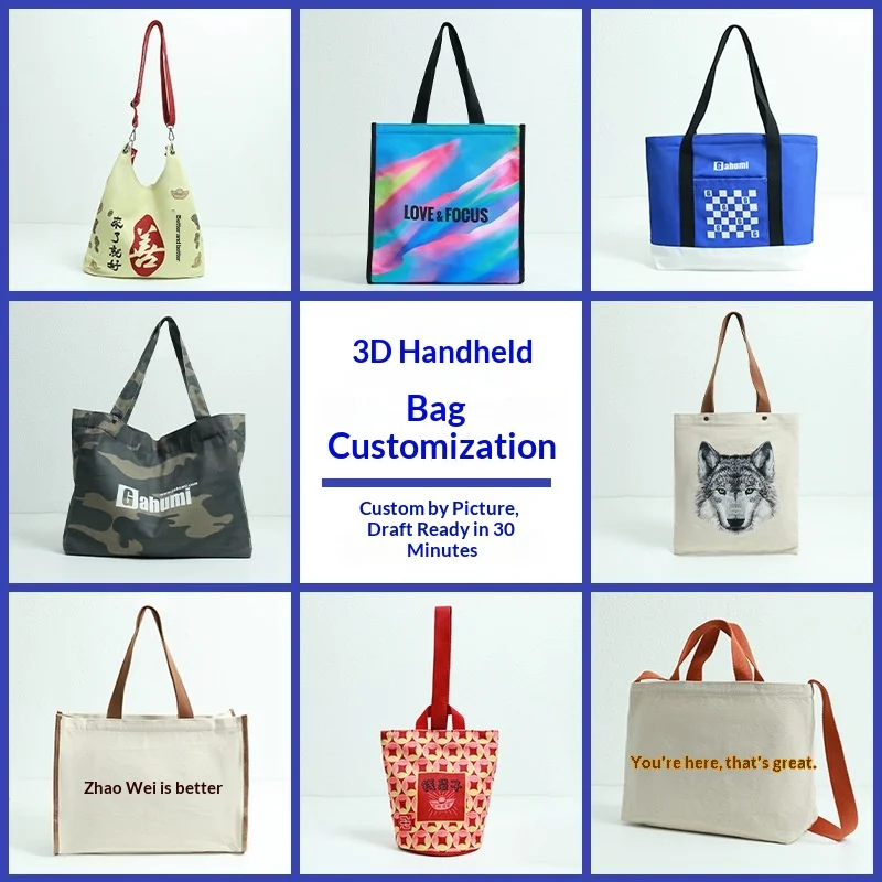 Small Custom Logo Canvas Handbag with Splicing and Embroidery High-end Instagram Style Universal Packaging Cloth Bag preview 2