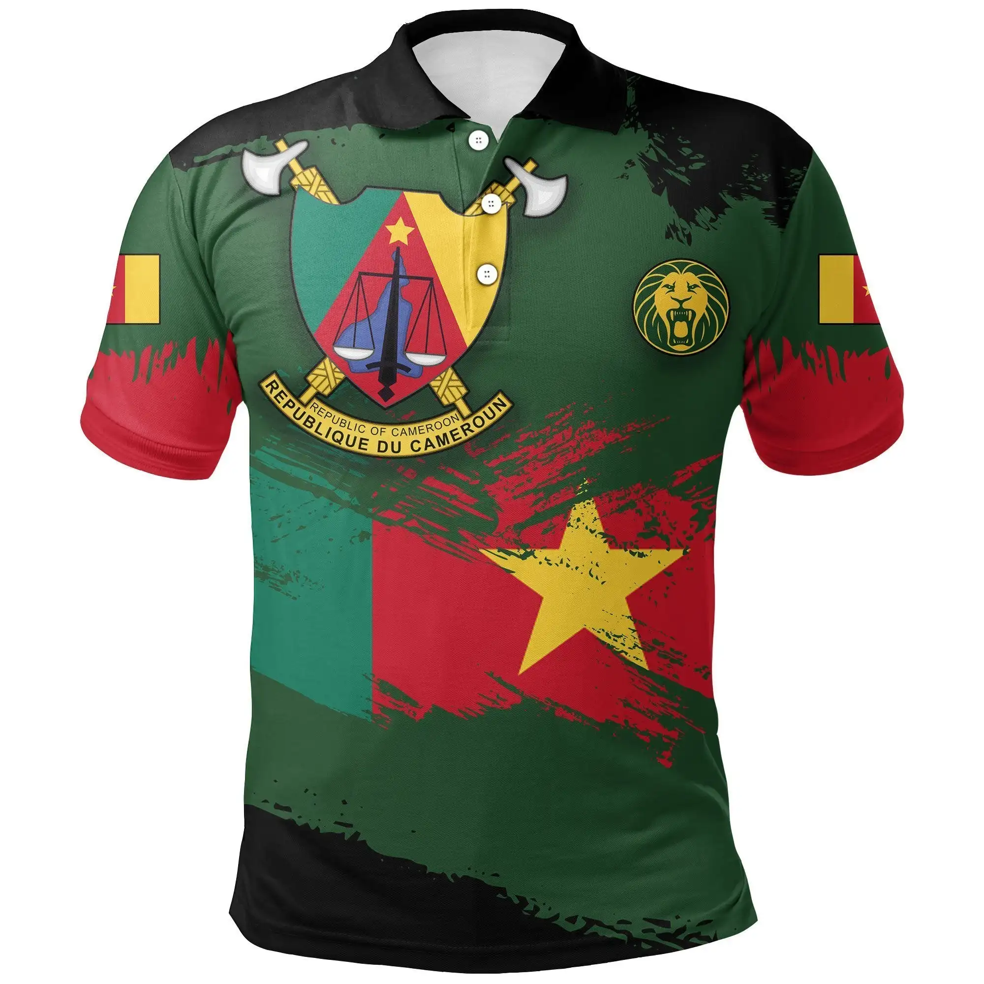 Cameroon Lion Flag Pattern Printed Shirt Custom Design Logo Polo Shirt  Print on Demand Men's Wublimation Shirt Wholesale