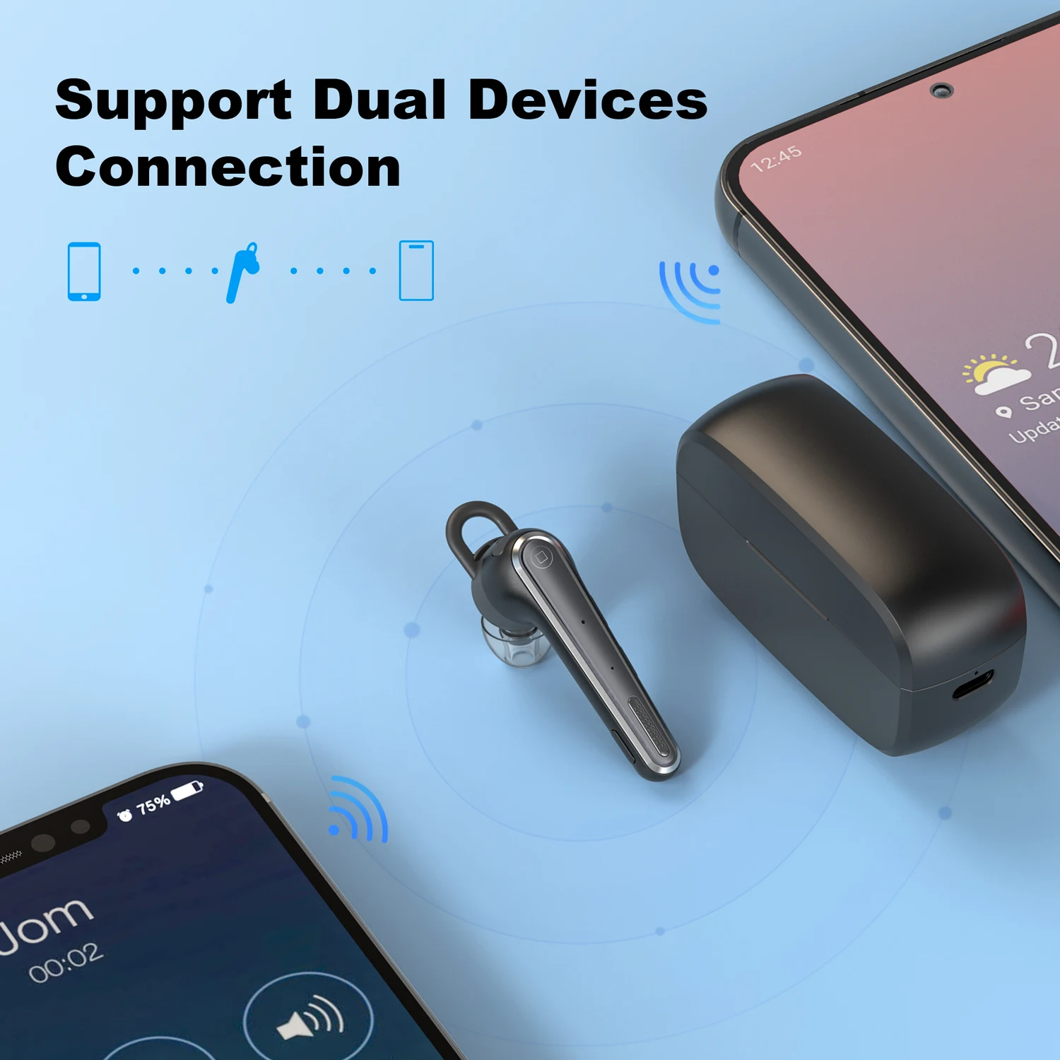 M52 Bluetooth Headset Wireless Bluetooth Earpiece with 500mAh Charging Case 50 Hours Talking Time for IOS Android Cell Phone