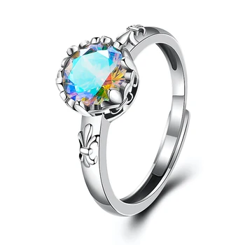 Fashion Simple Colorful Mystic Rainbow Topaz 925 Sterling Silver Designer Ring