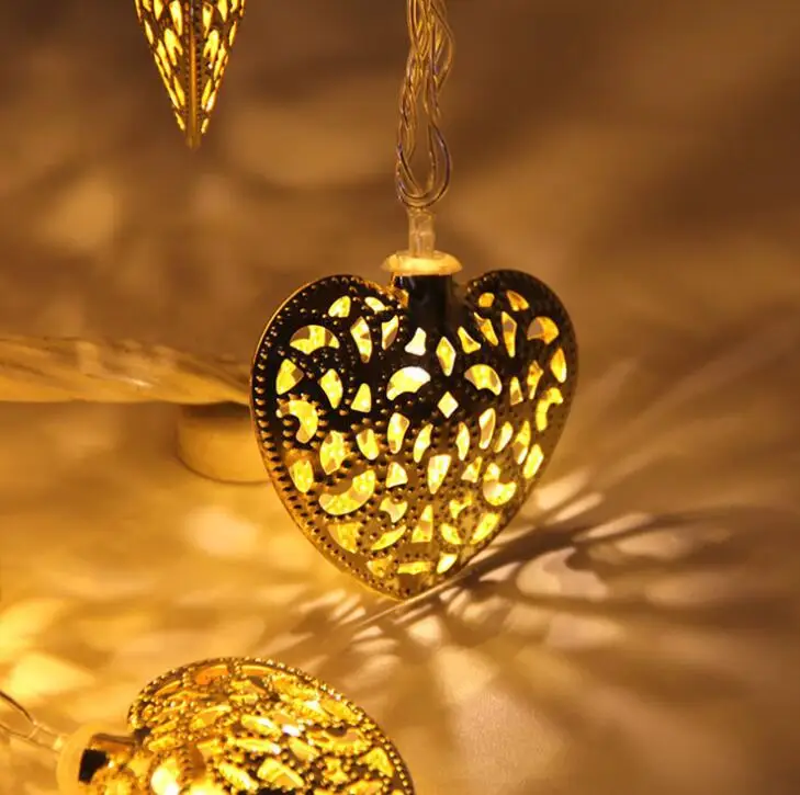 silver heart string lights