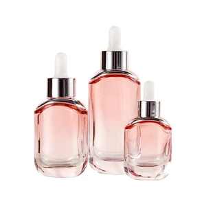 Luxurious Curved Oval pink Translucent Glass Bottles 15ml 30ml 50ml with Dropper Can Be Used with a Pump
