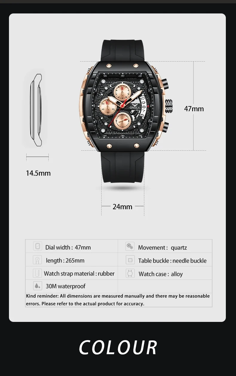 ONOLA 6853 Men's Quartz Watch - Waterproof Rubber Black Analog
