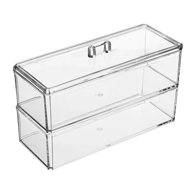 Transparent rectangular desktop storage box can be stacked with acrylic dustproof makeup cotton swab box factory