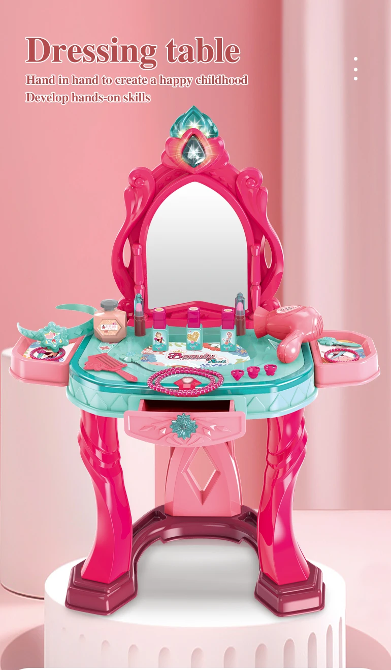 Kids Toys Educational Dressing Table Dress Make Up Toy, Fashion Beauty Girls Children's Makeup Dressing Table Toy With Mirror