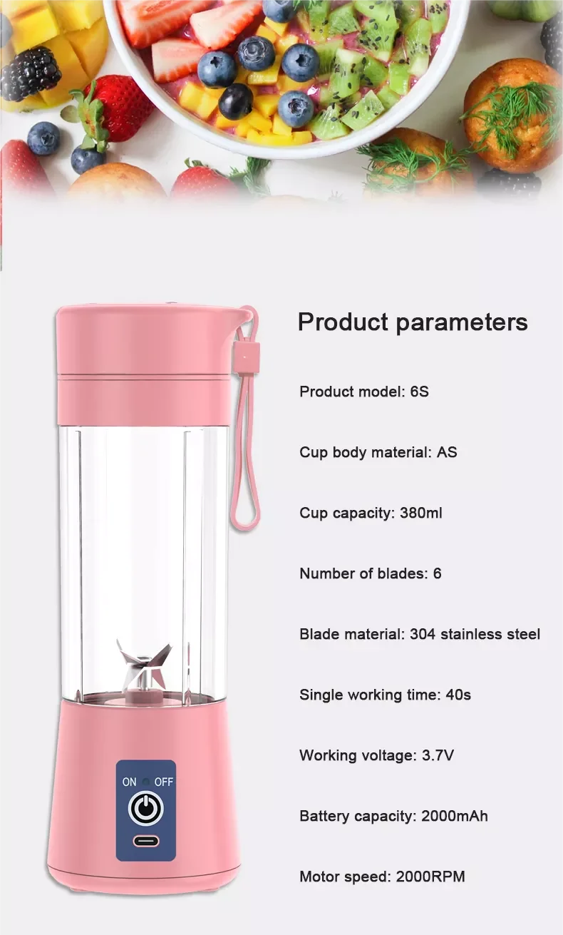 2023 Hotselling Portable Personal Blender Juicer Mix Usb Rechargeable Cordless Bottle Lemon