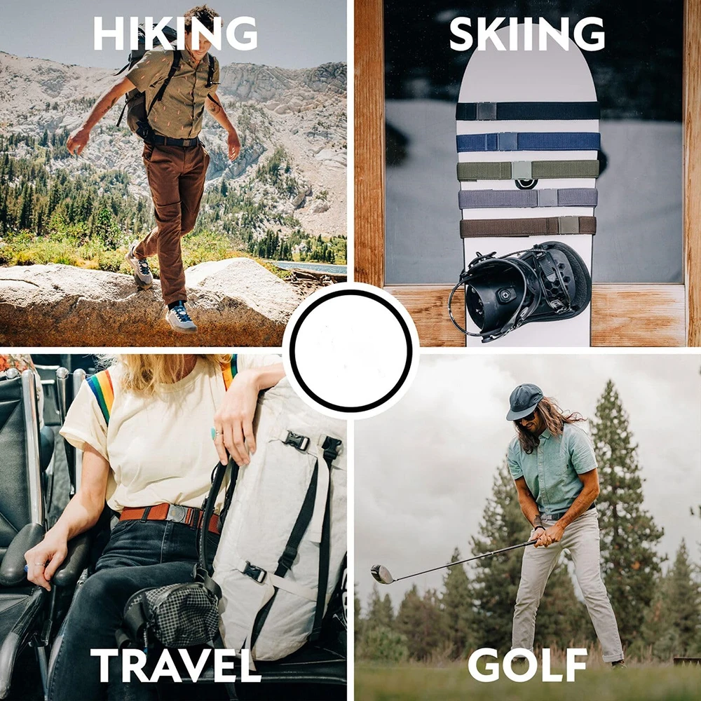 Breathable Men Casual Adventure Ranger Belts Heavy Duty Elastic Webbing Non-Metal Travel Friendly Buckle Tactical Belt