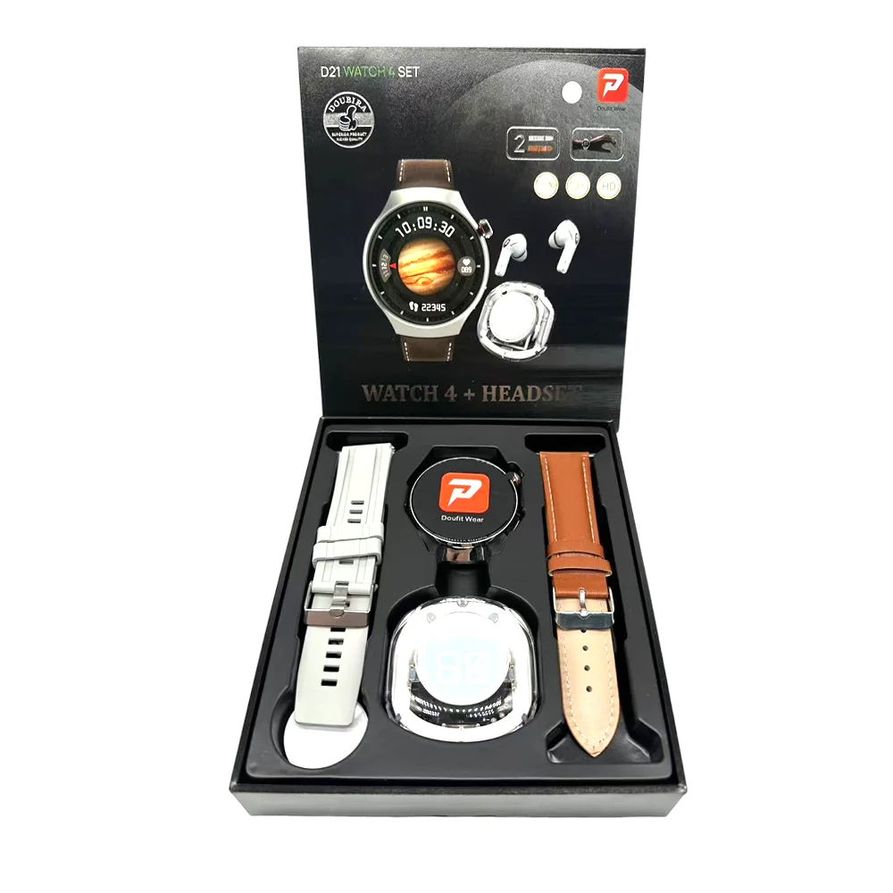 D21 Watch Set with Wireless Earphone TWS 2024 Gift Smartwatch Men Outdoor Sports Tracker BT Call with Game Circular Screen
